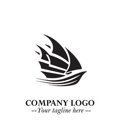 Ship Moving Fast Logo Symbol in Black on the White Background with Modern Maritime Design