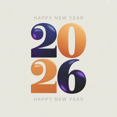 Modern 3d graphic design of the year 2026 with happy new year text