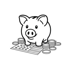Cute piggy bank on coins and american flag illustration