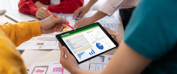 Spreadsheet document information financial startup concept. data and graphs in spreadsheet...