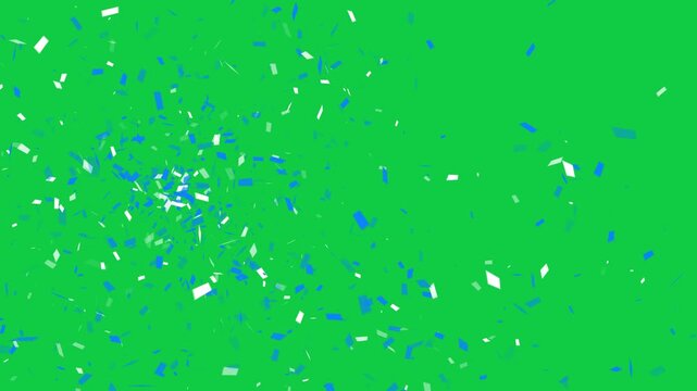 blue and white confetti explosion isolated green screen animation, chroma key oppening celebration and black friday big sale shopping social media motion design element	