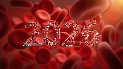 Futuristic Microscopic View of 2026 Technology Within Red Blood Cells Medical Innovation