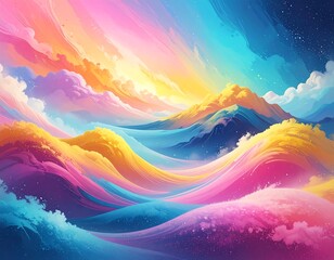 Colorful Mountainous Landscape Painting.