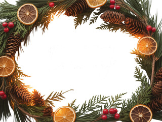 christmas frame with fir branches and cones