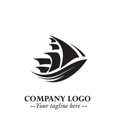 Ship Moving Fast Logo Symbol in Black on the White Background with Modern Maritime Design