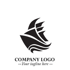 Fototapeta premium Ship Moving Fast Logo Symbol in Black on the White Background with Modern Maritime Design