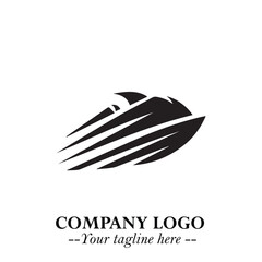 Obraz premium Ship Moving Fast Logo Symbol in Black on the White Background with Modern Maritime Design