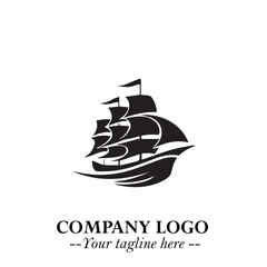 Ship Moving Fast Logo Symbol in Black on the White Background with Modern Maritime Design