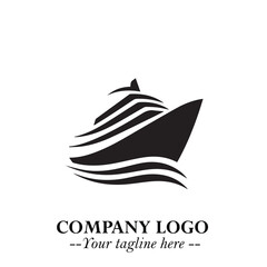 Ship Moving Fast Logo Symbol in Black on the White Background with Modern Maritime Design