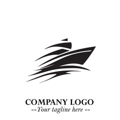 Ship Moving Fast Logo Symbol in Black on the White Background with Modern Maritime Design