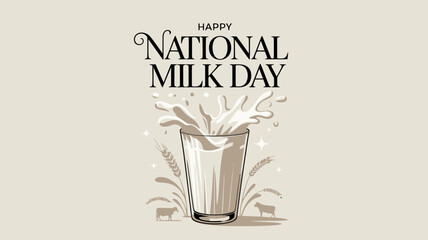 Happy National Milk Day Glass of Milk Splash Celebration Design