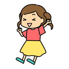 ガッツポーズをして喜ぶ女の子のイラスト（うれしい・元気・笑顔・ポジティブ）