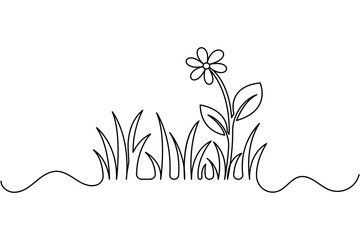 Elegant grass and flower line drawing isolated on white background
