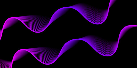 Elegant purple wave lines on a black background forming a smooth, flowing pattern. Perfect for sound, music, tech, or abstract digital themes. dark background.