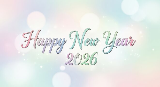 Happy new year 2026 text with colorful bokeh lights and sparkling effects, festive greeting for the upcoming year celebration - Powered by Adobe