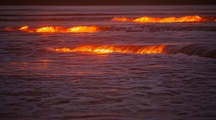 Soft red mist illuminated by golden waves shaping faint dragon contours with depth