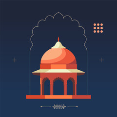 Chharti - Semi-open, Elevated, Dome-Shaped Pavilions Elements - Stock Illustration