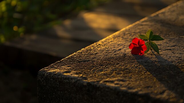 Delicate light gradient highlighting red flower shadow and smooth minimal composition