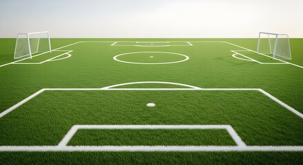 Obraz premium Soccer field with green grass and white lines for background use
