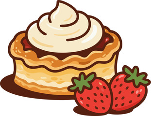 Strawberry Whipped Cream Tart Vector Illustration with Golden Flaky Crust