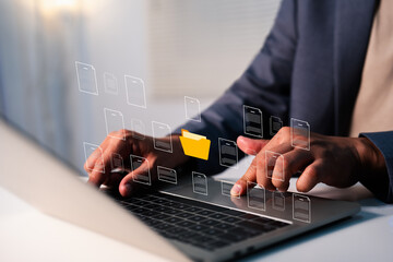 Online documentation database and process automation to efficiently manage files. Digital data document management system (DMS), knowledge documentation in enterprise. Corporate business technology.