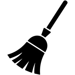 Black broom icon for cleaning and sweeping