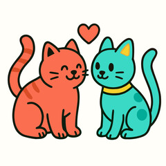 Charming cartoon cats in love with heart above, perfect for Valentine's Day cards and cute animal designs, whimsical and sweet, originally a vector