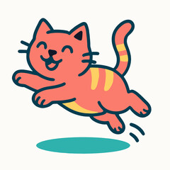 Cheerful cartoon cat leaping with joy, adorable playful kitten, vibrant happy character illustration, whimsical animal art, perfect for children's designs