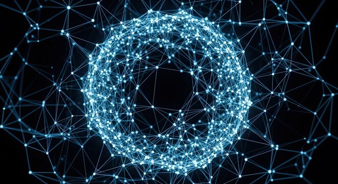 Abstract Digital Network Sphere with Glowing Connections in Dark Space