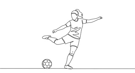 Dynamic line art of a soccer player kicking the ball, perfect for sports branding and energetic designs, offering a modern and stylish athletic concept