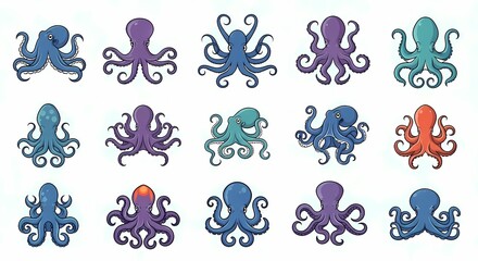 set of hand drawn vector illustration of blue ink splashes