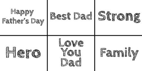 Happy Father's Day Best Dad Love You Dad Text Elements Sketch Style