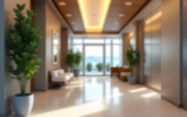 Obraz premium blurred office lobby entrance building background, defocus luxury clinic hospital corridor, modern hotel reception hall interior Ai generated. High quality