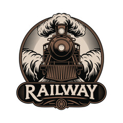Vintage Railway Steam Train Logo - Retro Locomotive Emblem Vector © Forida