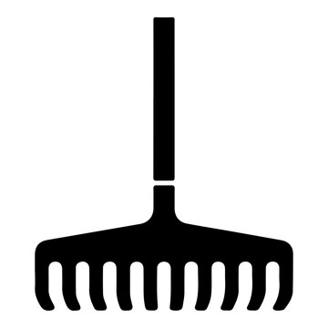 Black and white icon of a garden rake