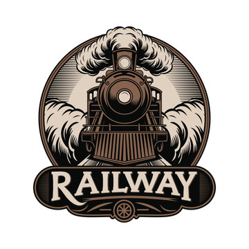 Vintage Railway Steam Train Logo - Retro Locomotive Emblem Vector