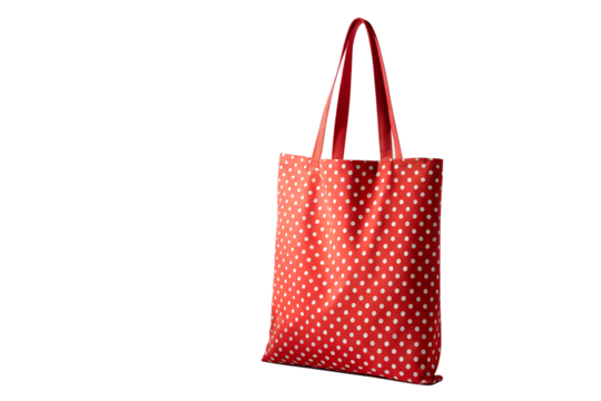 Chic red and white polka dot fabric tote bag, a versatile and eco-friendly accessory perfect for reusable shopping, carrying daily essentials, or a stylish casual statement
