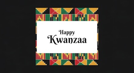 Happy kwanzaa greeting with traditional african geometric patterns in red, green, and yellow, celebrating african american culture and heritage