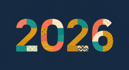 Celebrate 2026 with this trendy and colorful design, perfect for invitations, calendars, or promotional materials, adding a touch of modern flair