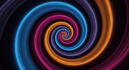 Hypnotic Neon Spiral in Multicolored Swirls Abstract