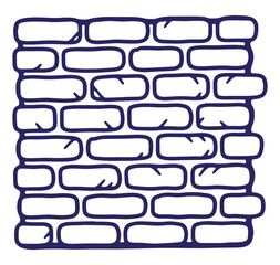 Obraz premium Simple hand drawn brick wall design in a dark blue outline isolated on white background.