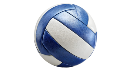 Blue and white volleyball with textured surface on white background