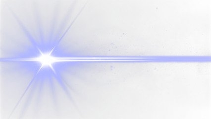 Blue energy beam light across dark space. Abstract glowing ray with bright flare and cosmic illumination effect. Isolated PNG illustration