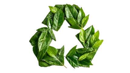 Leafy green recycling symbol on black background for eco-friendly concept