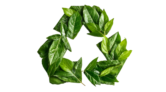 Leafy green recycling symbol on black background for eco-friendly concept