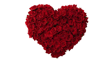 Heart shaped arrangement of red roses against black background