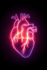 Futuristic Hologram of a Beating Heart with Glowing AI Data Overlay in Neon Colors