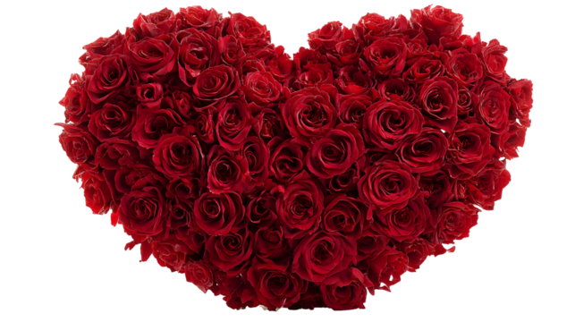 Heart-shaped red rose arrangement symbolizing love and romance