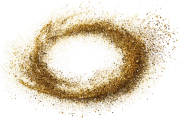 Spiral swirl of gold and white glitter on black background