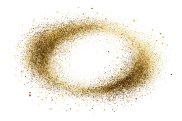 Glittering gold swirl on black background with sparkling particles